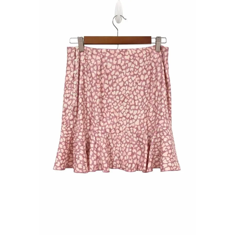 Intimately‎ Free People Pink Leopard Ruffle Hem Mini Skirt Boho Y2K 30 Waist